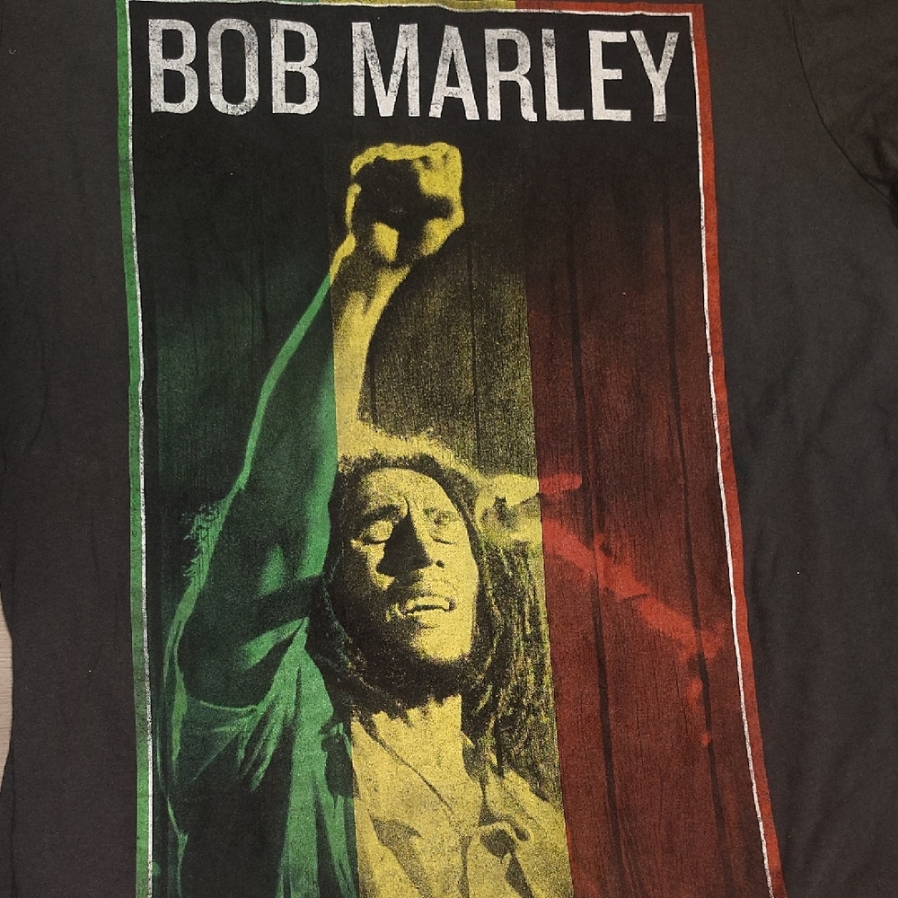 Bob Marley Graphic Short Sleeve Tee - Black with Rasta Print